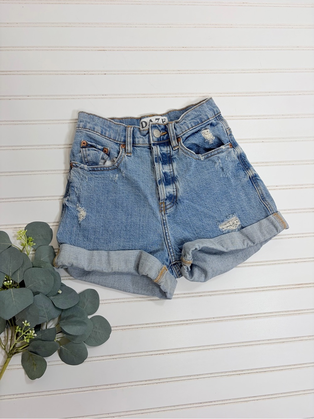 DAZE Blue Distressed Cuffed Jean Shorts